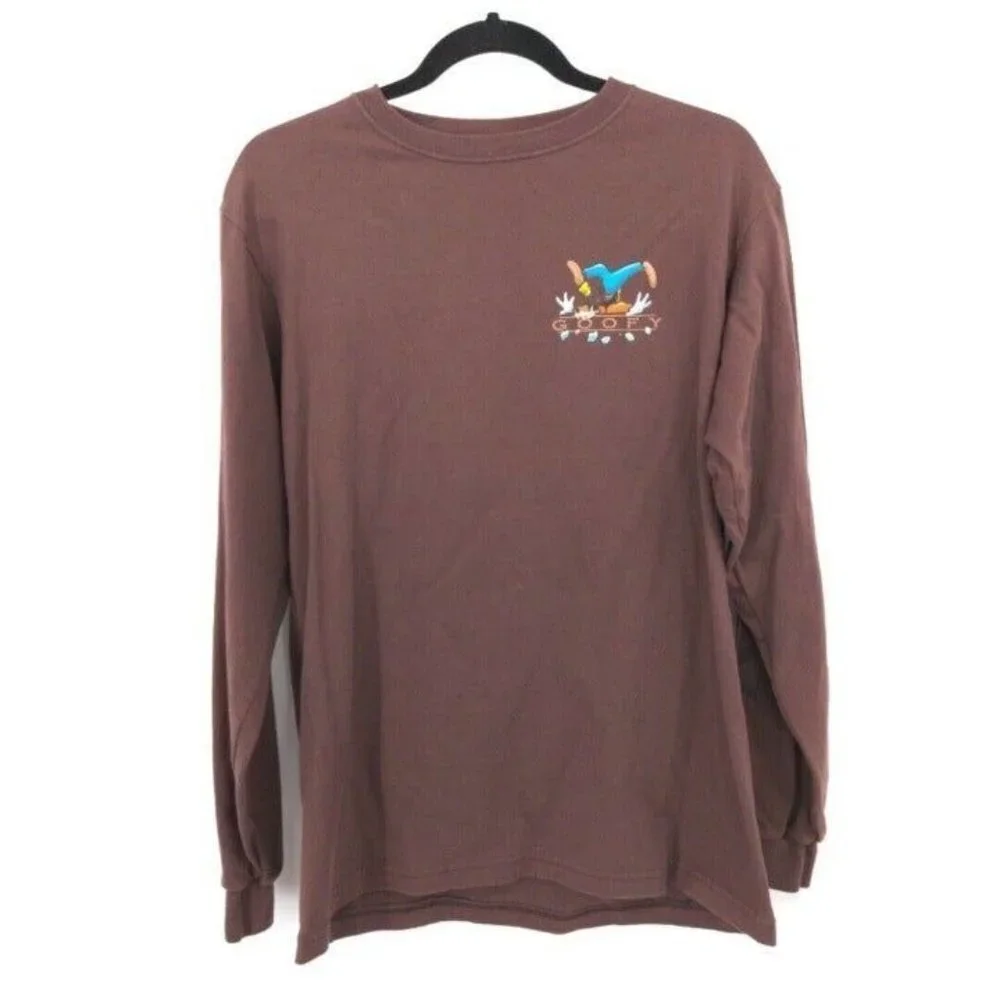 Disney Store Goofy T Shirt Mens Small Brown Long‎ Sleeve One Slip Ahead New